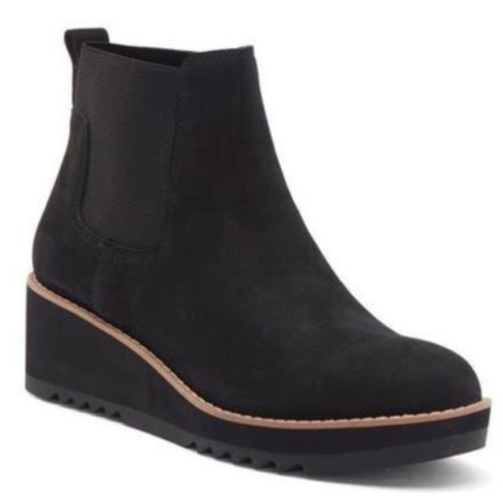 Eileen Fisher Luv Black Suede Wedge Chelsea Boots